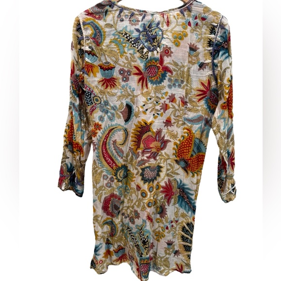 Raj Cotton Embroidered Floral Multicolor Lightweigt Tunic Top Medium - Picture 2 of 7